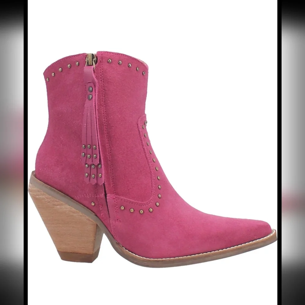 Dingo Classy N Sassy Western Booties Women's 9 Pink Fuchsia Suede Leather Studs